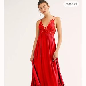 Free People Burgundy Lace Bodice Maxi Dress